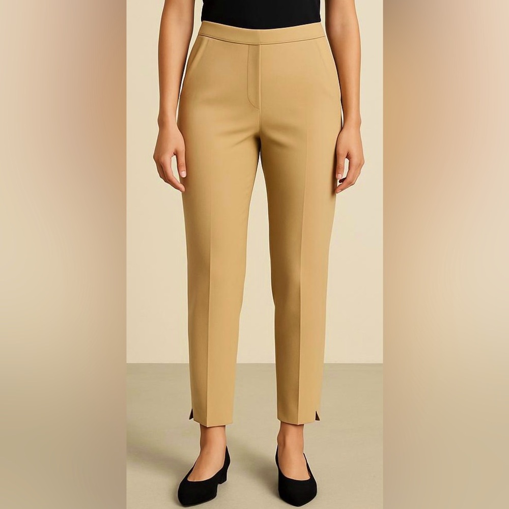 Nanette Lepore Tan SZ 2 Quiet Luxury Polished Minimalist Side Slit Dress Pants